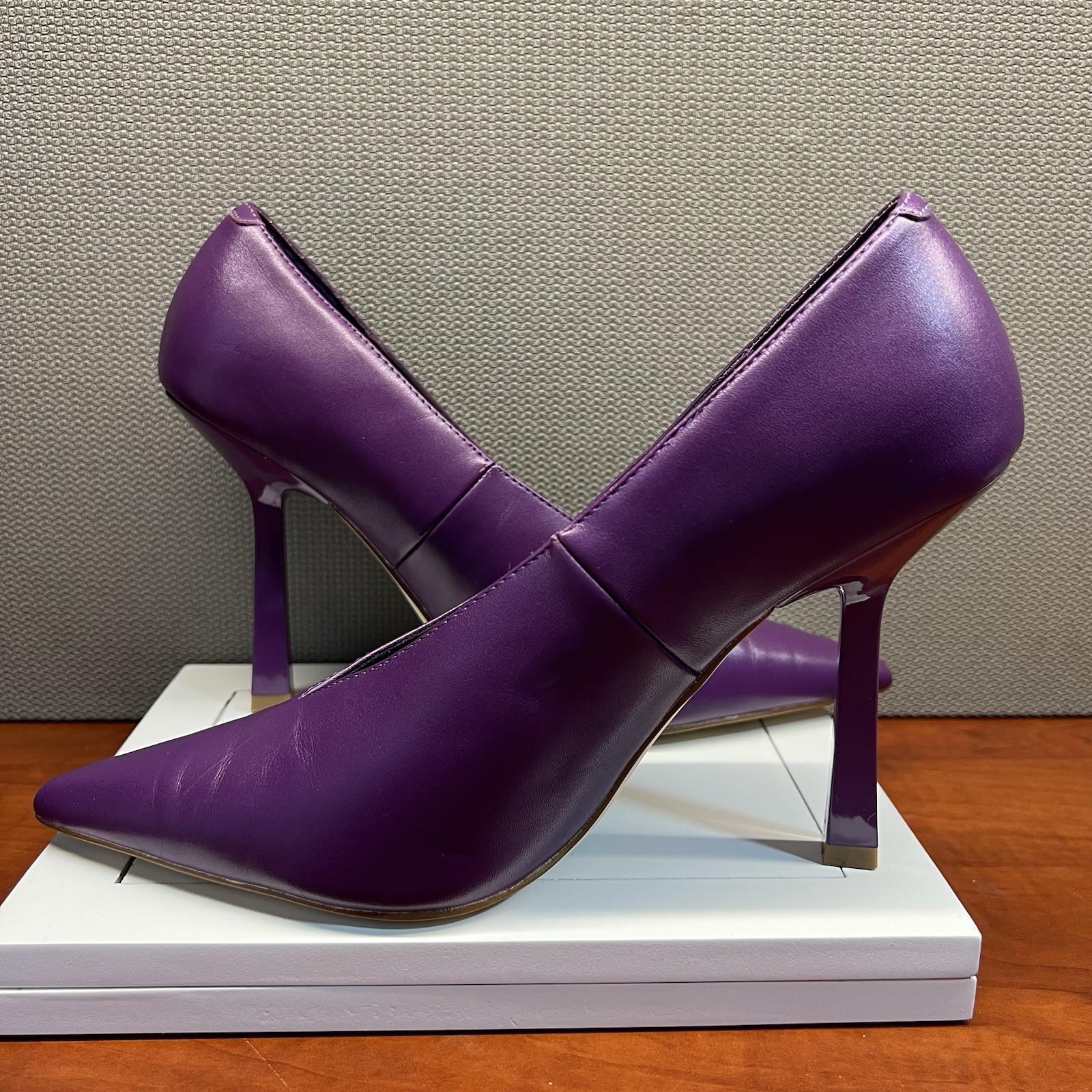 10-198.jpg Steve Madden Sedona Leather Shoes Size 8M Purple Pointed Toes Pump Spool Heel