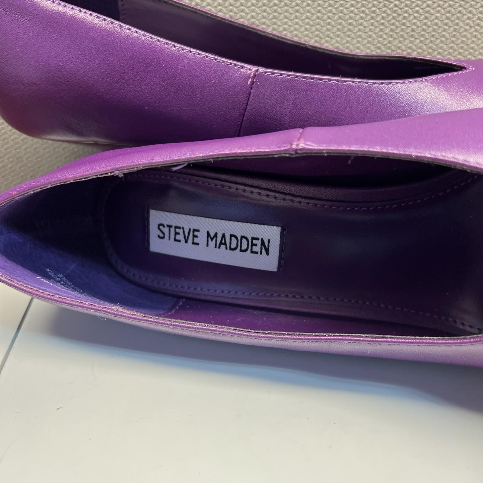 10-202.jpg Steve Madden Sedona Leather Shoes Size 8M Purple Pointed Toes Pump Spool Heel