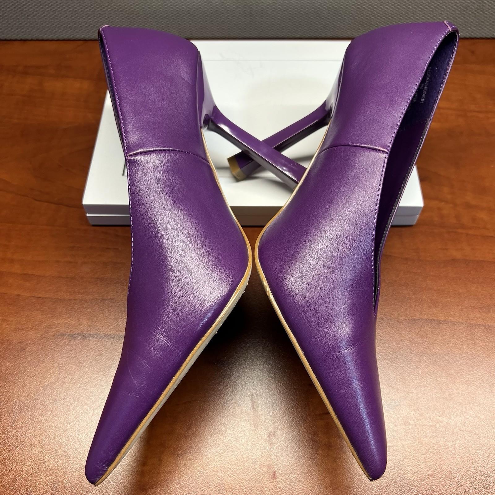 10-204.jpg Steve Madden Sedona Leather Shoes Size 8M Purple Pointed Toes Pump Spool Heel