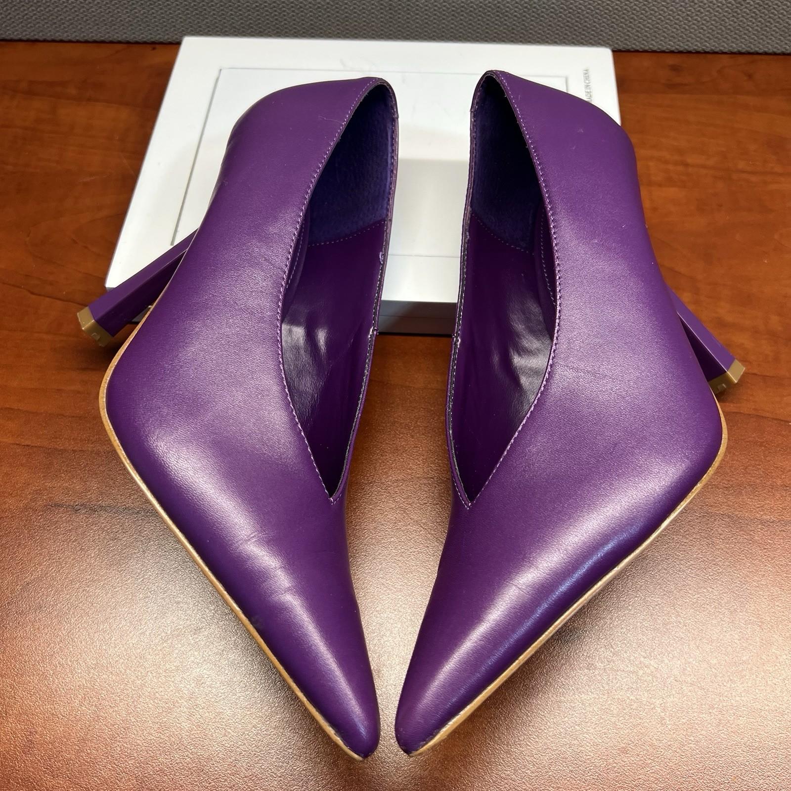 10-206.jpg Steve Madden Sedona Leather Shoes Size 8M Purple Pointed Toes Pump Spool Heel