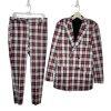 Suslo Couture Men Double Breasted Suit 38L Pants 32x28 Plaid Red Black 2PC