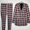 Suslo Couture Men Double Breasted Suit 38L Pants 32x28 Plaid Red Black 2PC
