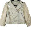 Melissa Nepton Clover Jacket Women M Khaki Beige Faux Leather Puff Sleeve Moto