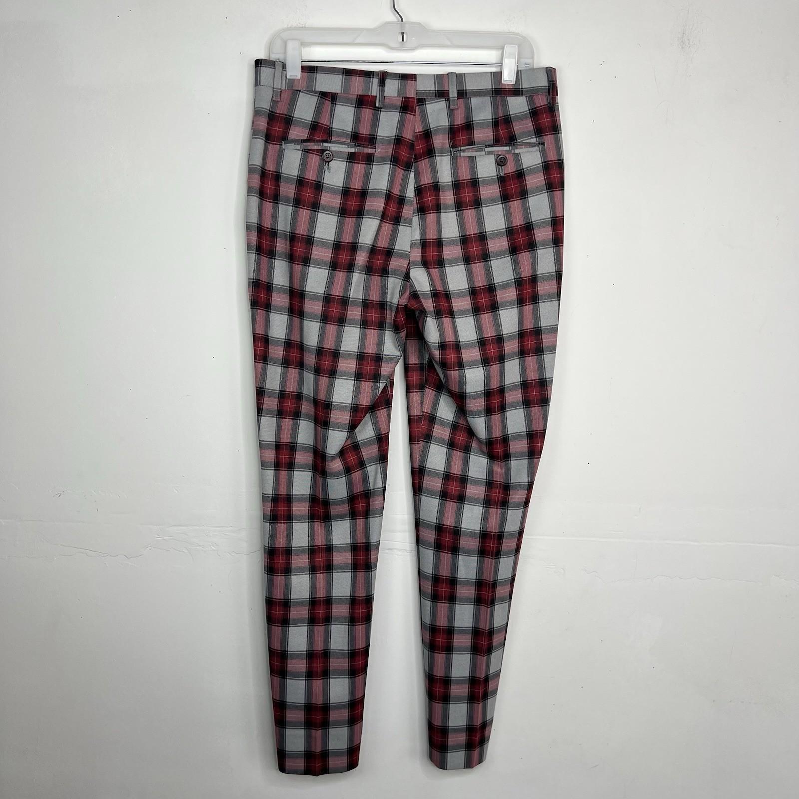 Suslo Couture Men Double Breasted Suit 38L Pants 32x28 Plaid Red Black 2PC