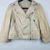 Melissa Nepton Clover Jacket Women M Khaki Beige Faux Leather Puff Sleeve Moto