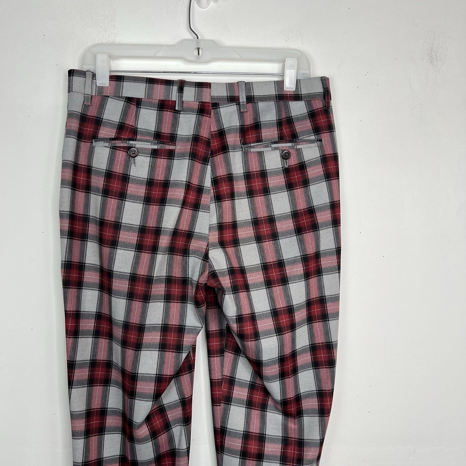 Suslo Couture Men Double Breasted Suit 38L Pants 32x28 Plaid Red Black 2PC
