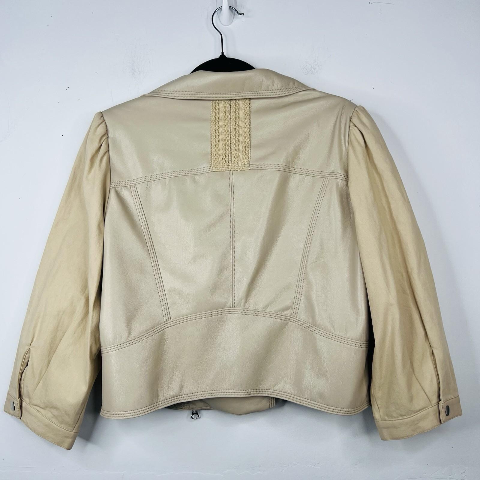 Melissa Nepton Clover Jacket Women M Khaki Beige Faux Leather Puff Sleeve Moto