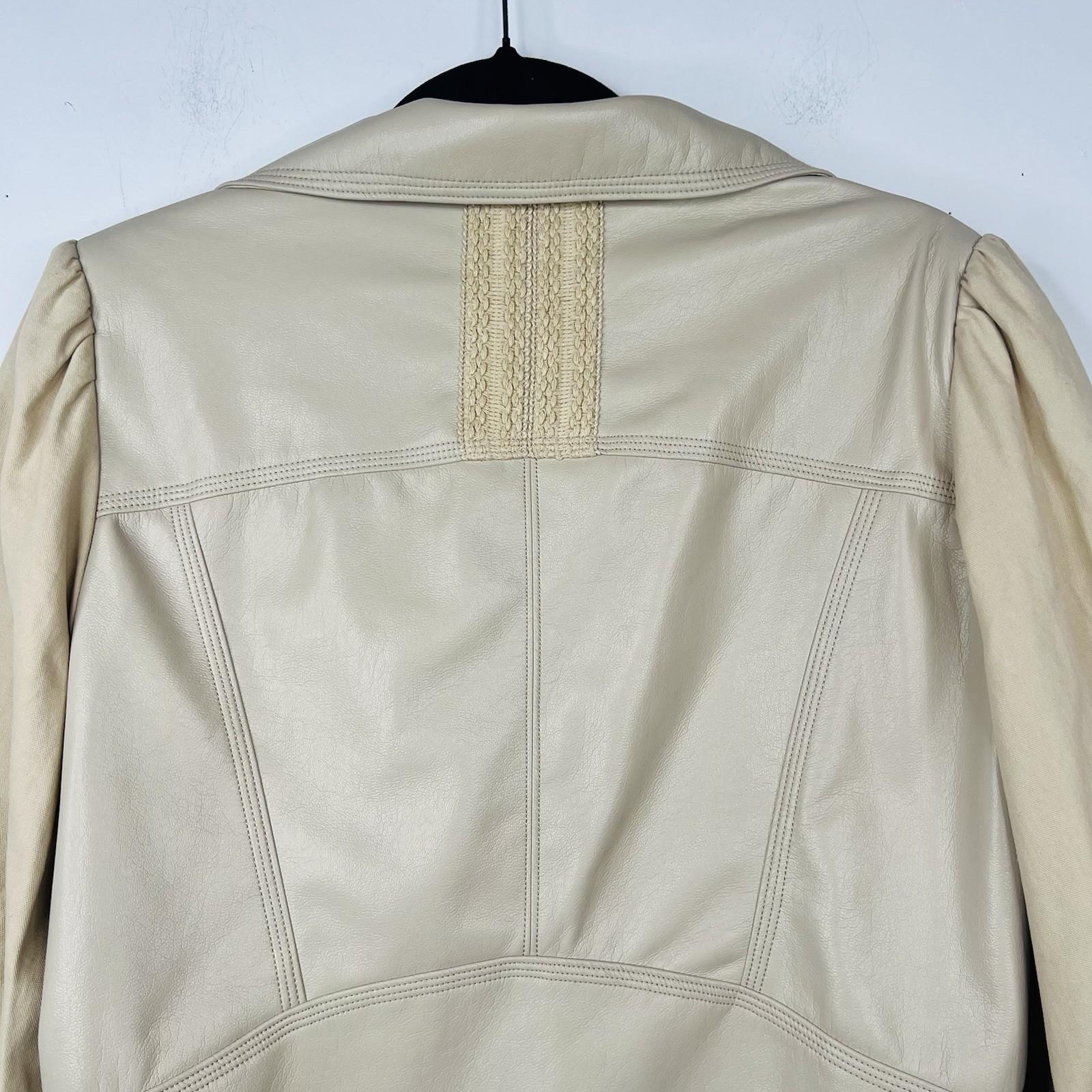 Melissa Nepton Clover Jacket Women M Khaki Beige Faux Leather Puff Sleeve Moto