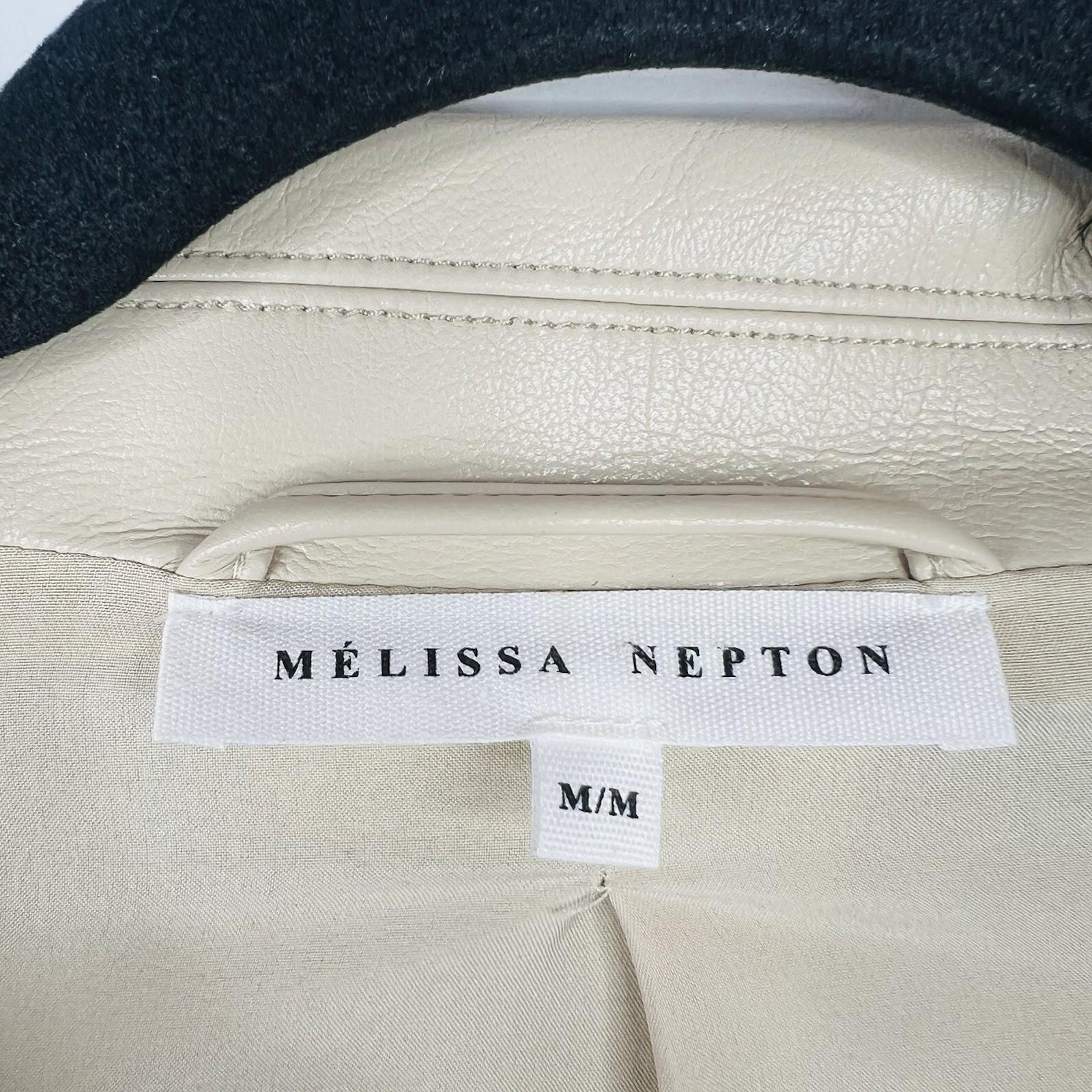 Melissa Nepton Clover Jacket Women M Khaki Beige Faux Leather Puff Sleeve Moto