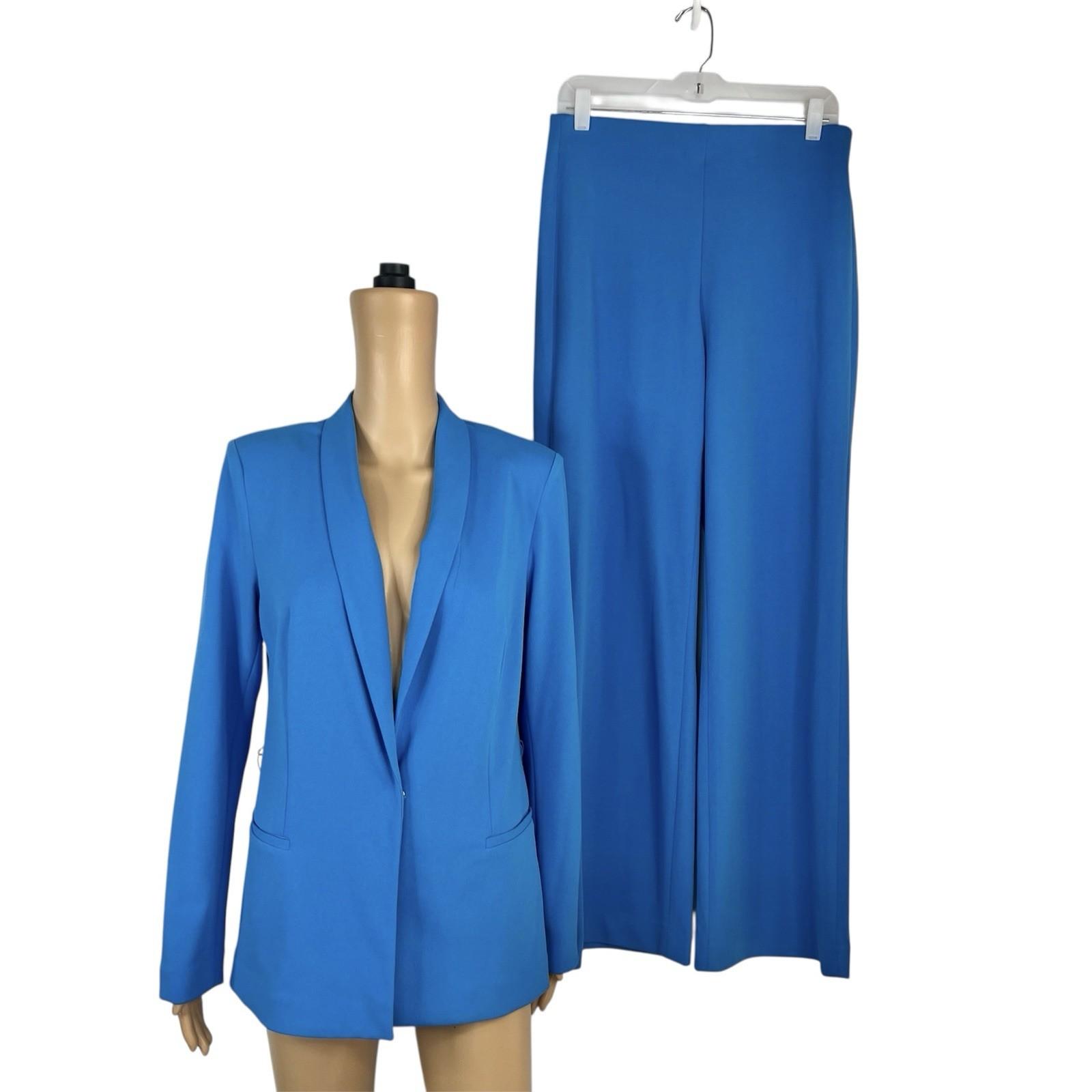 White House Black Market 2PC Stretch Pant Suit Size 8 Isla One Button Blue New