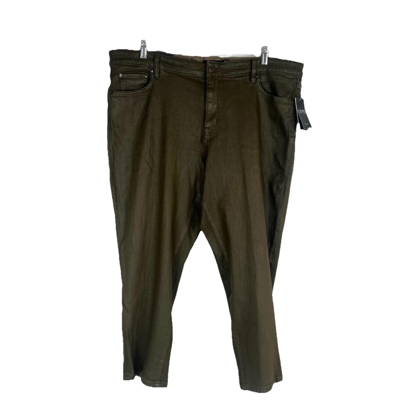 Lauren Ralph Lauren Coated Straight Ankle Jeans Olive Fern Wash Plus Size20W New