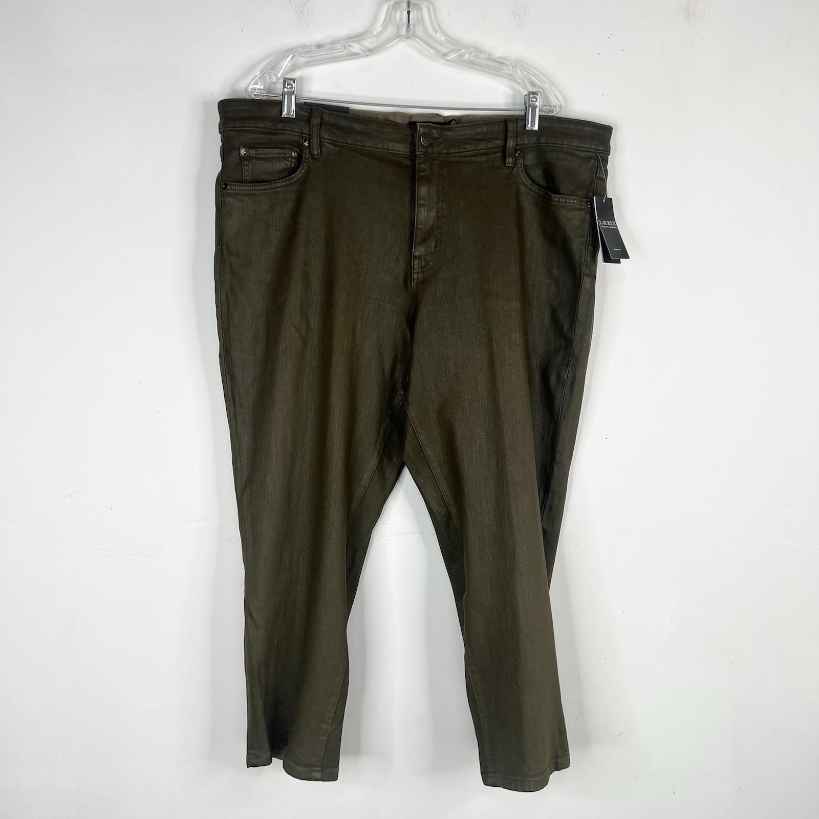 Lauren Ralph Lauren Coated Straight Ankle Jeans Olive Fern Wash Plus Size20W New