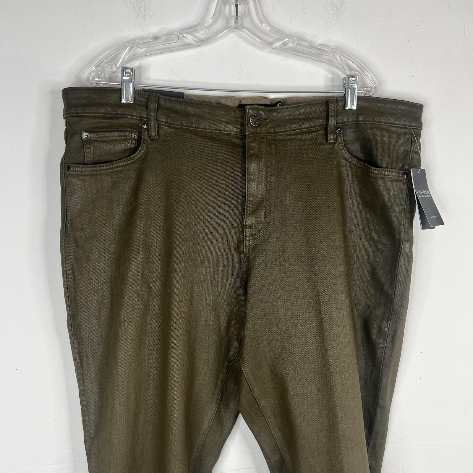 Lauren Ralph Lauren Coated Straight Ankle Jeans Olive Fern Wash Plus Size20W New