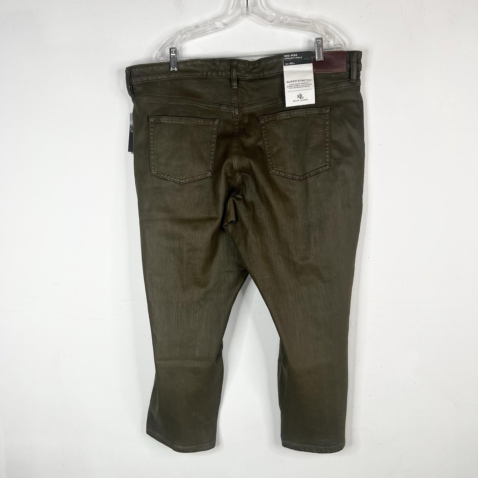 Lauren Ralph Lauren Coated Straight Ankle Jeans Olive Fern Wash Plus Size20W New