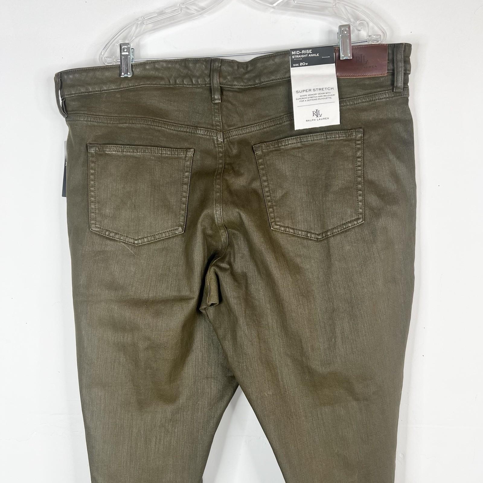 Lauren Ralph Lauren Coated Straight Ankle Jeans Olive Fern Wash Plus Size20W New