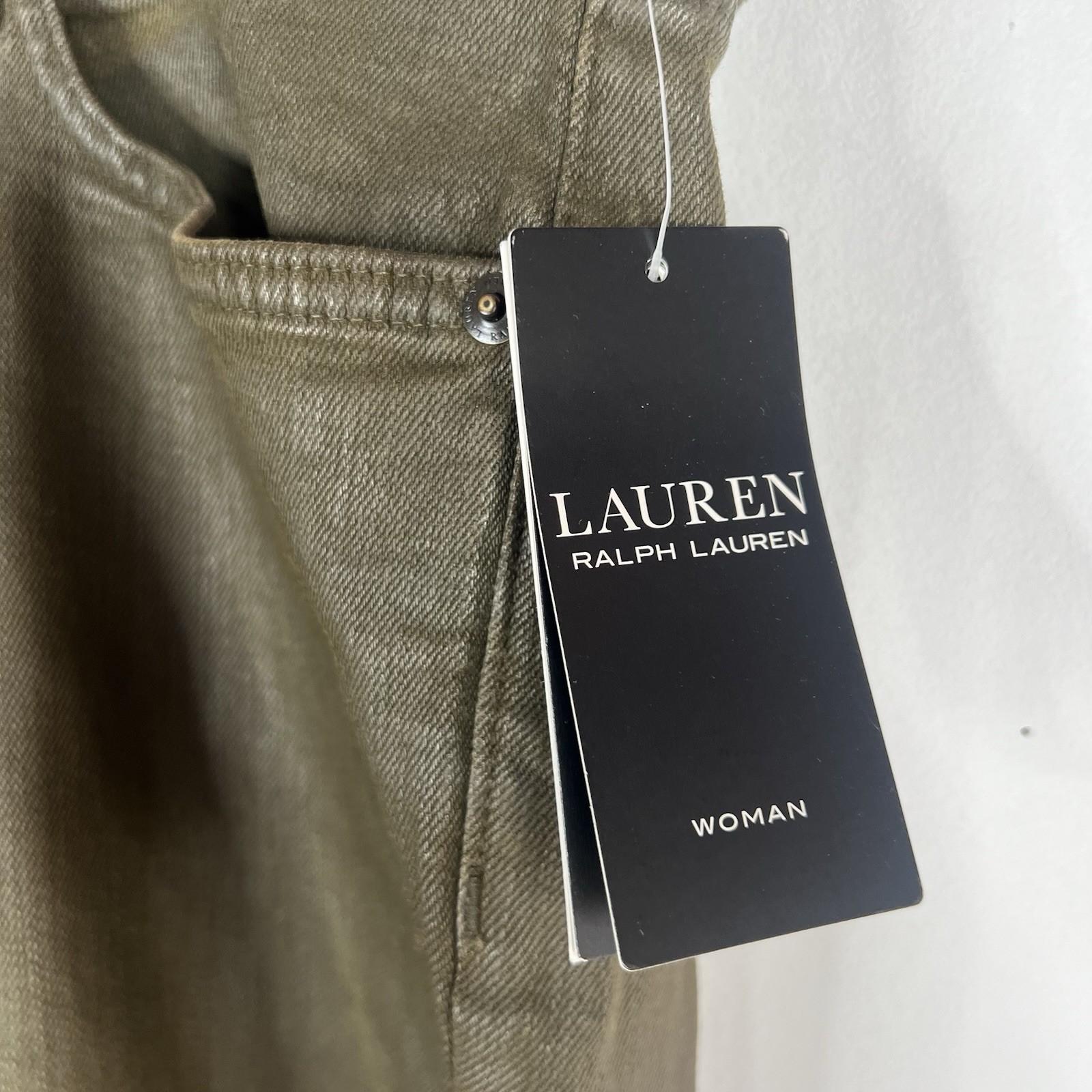 Lauren Ralph Lauren Coated Straight Ankle Jeans Olive Fern Wash Plus Size20W New