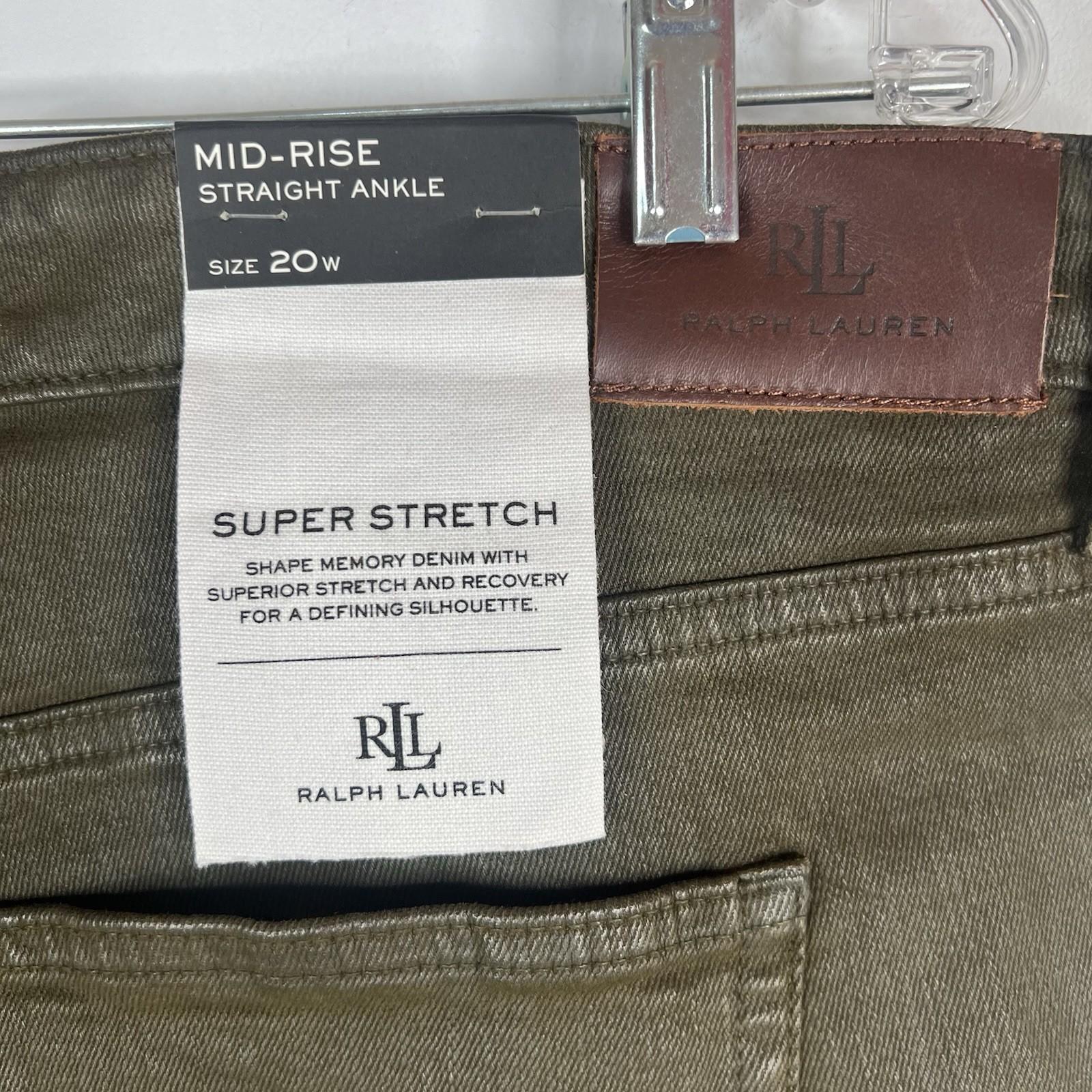Lauren Ralph Lauren Coated Straight Ankle Jeans Olive Fern Wash Plus Size20W New