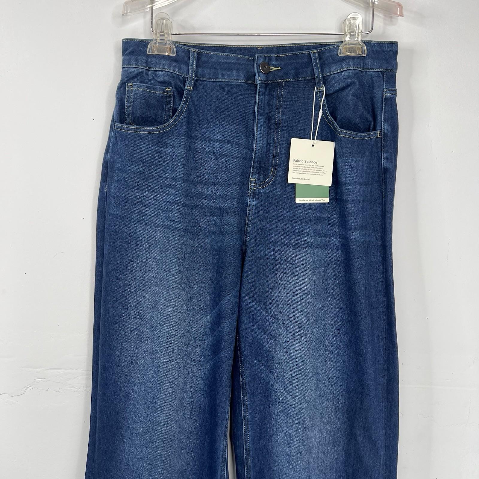 Halara Flex Jeans Women Blue Rolled Hem Wide Leg Denim Size L High Waisted New