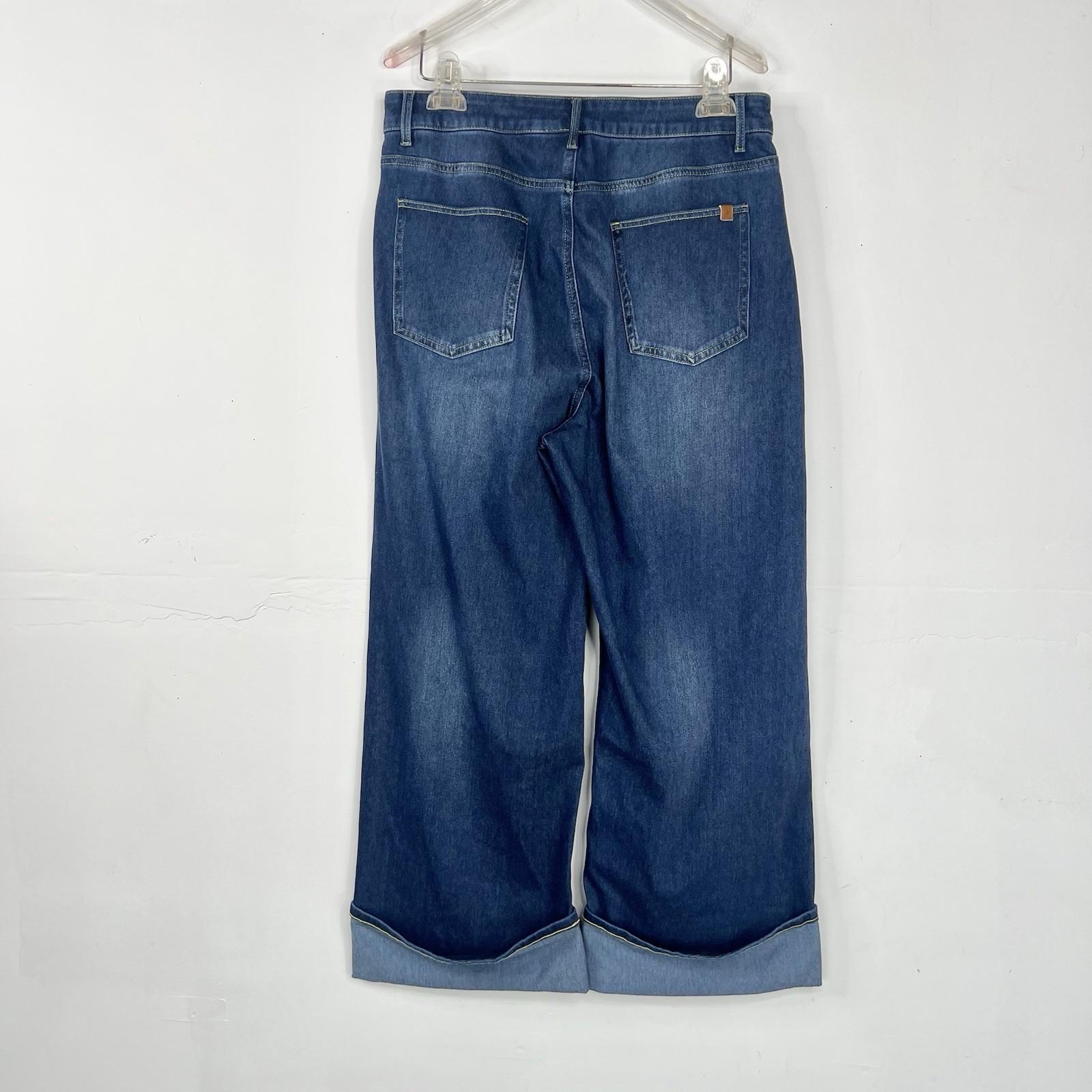 Halara Flex Jeans Women Blue Rolled Hem Wide Leg Denim Size L High Waisted New