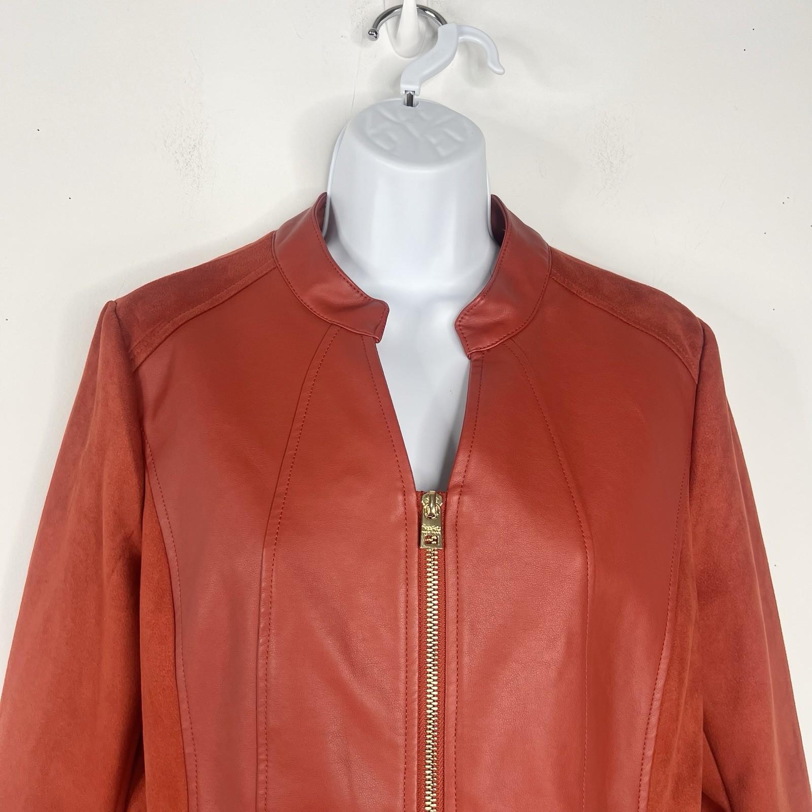 Marc New York Andrew Marc Faux Leather Suede Moto Jacket Size M Rust Orange Zip