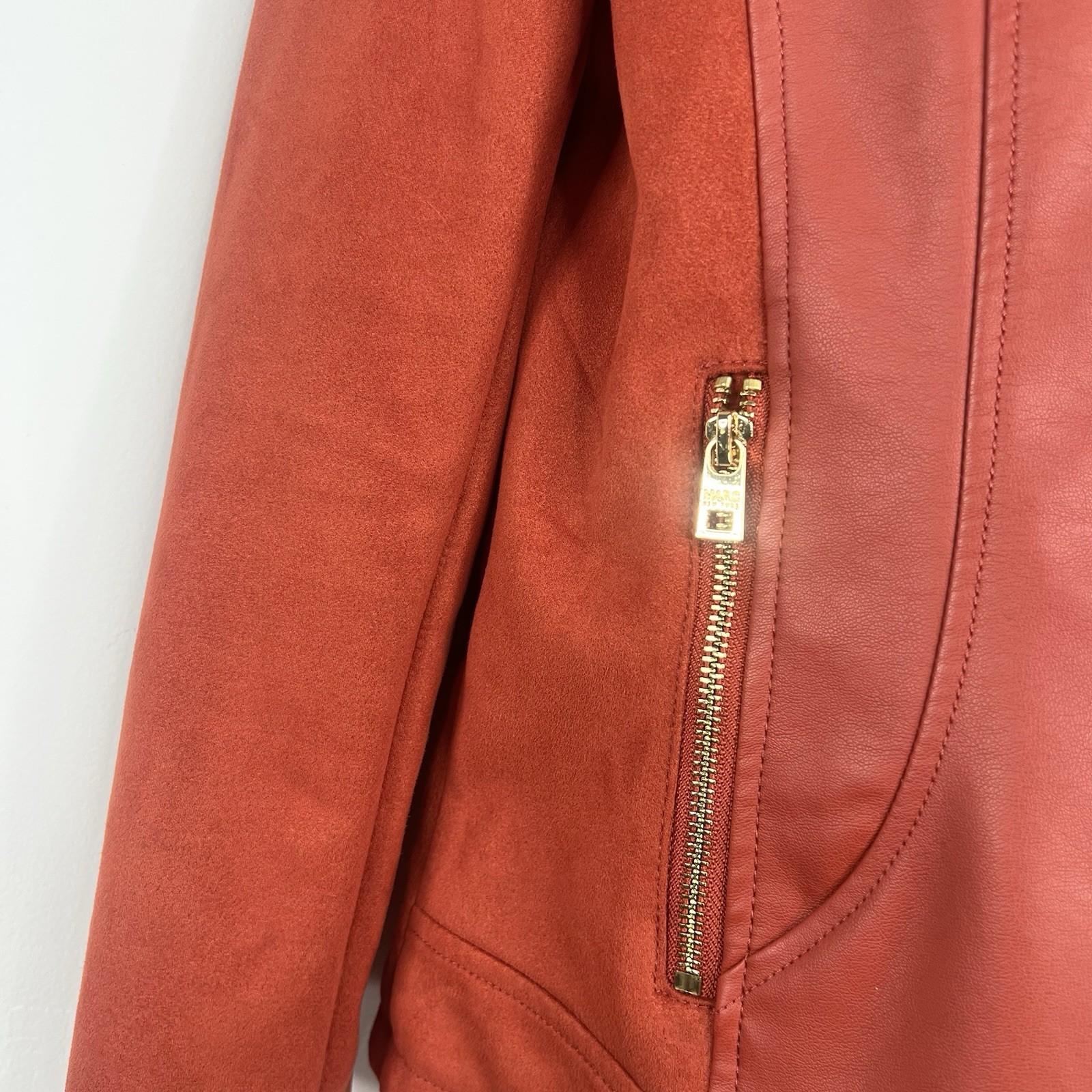 Marc New York Andrew Marc Faux Leather Suede Moto Jacket Size M Rust Orange Zip