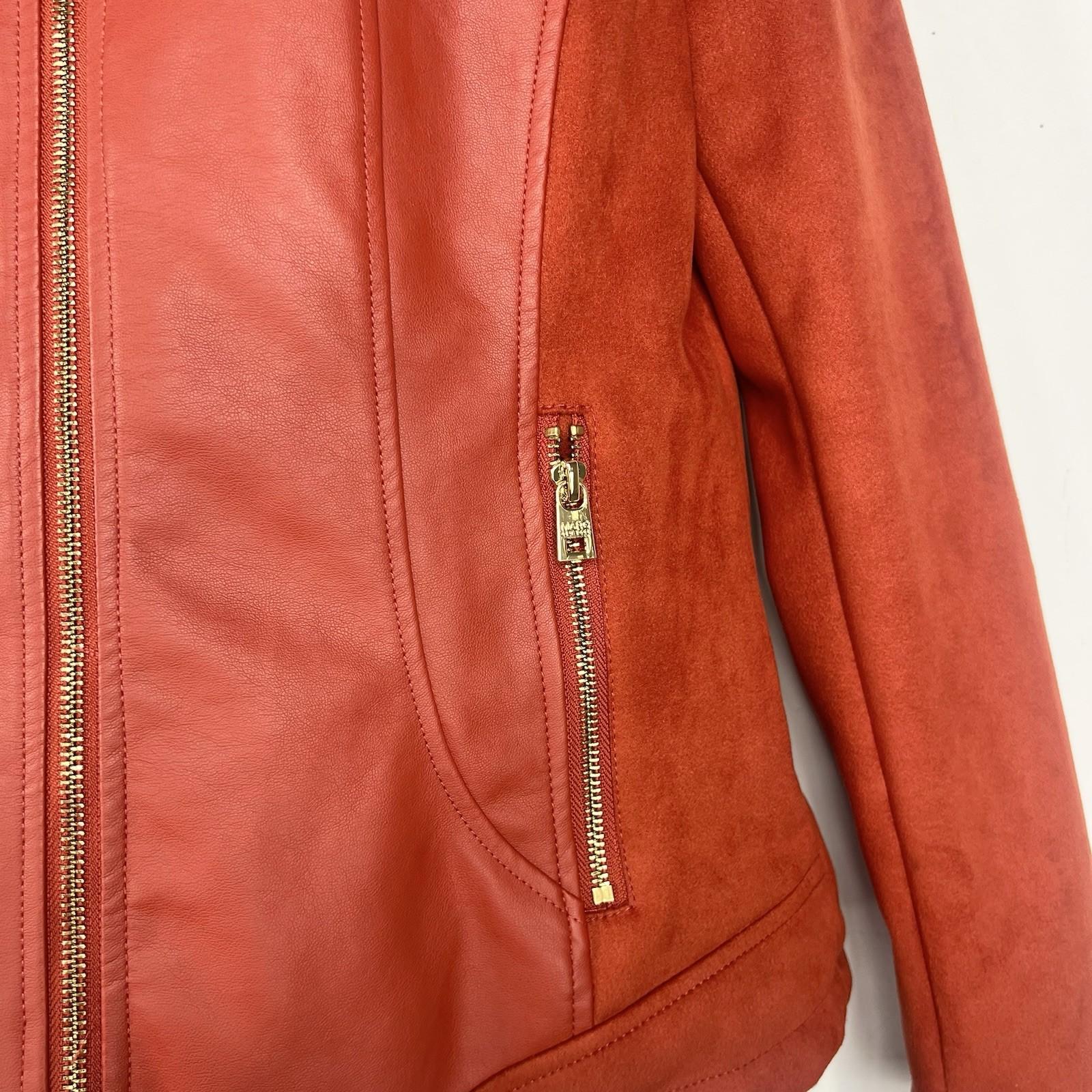 Marc New York Andrew Marc Faux Leather Suede Moto Jacket Size M Rust Orange Zip