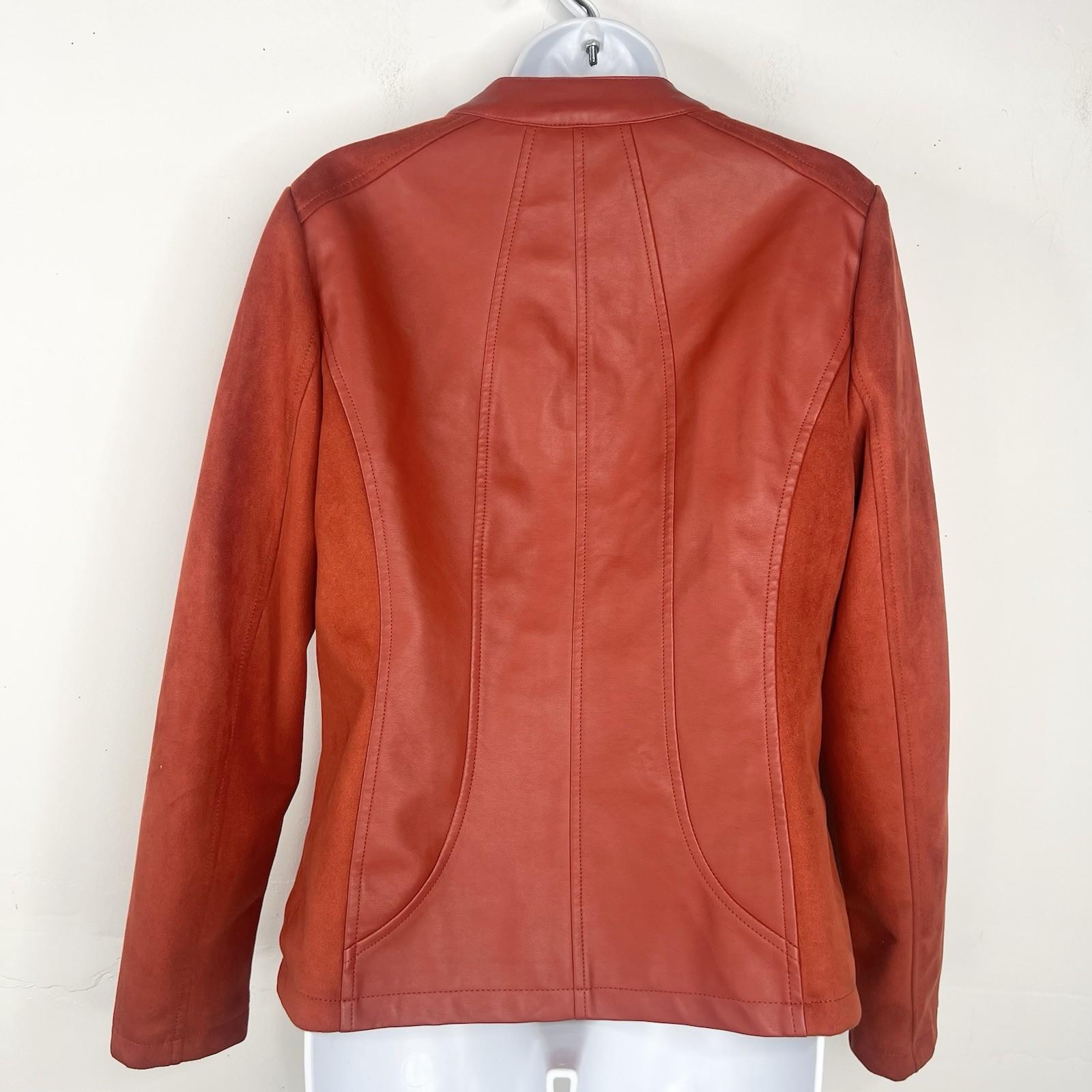 Marc New York Andrew Marc Faux Leather Suede Moto Jacket Size M Rust Orange Zip