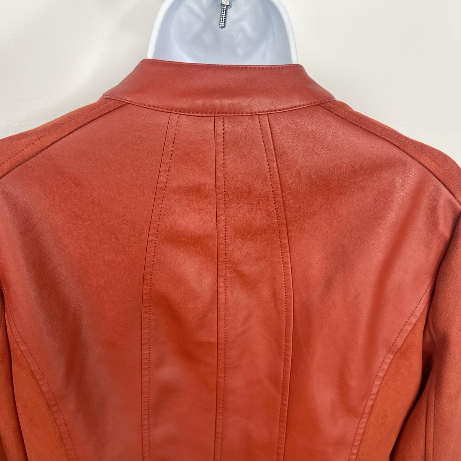 Marc New York Andrew Marc Faux Leather Suede Moto Jacket Size M Rust Orange Zip