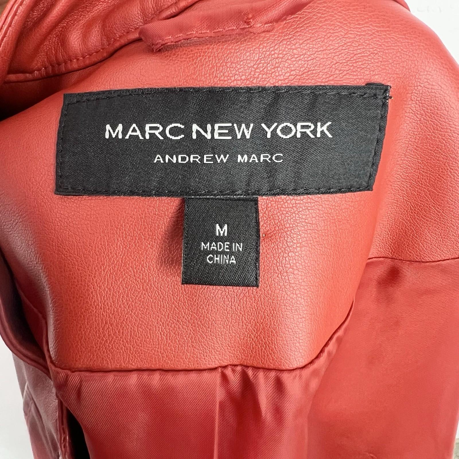 Marc New York Andrew Marc Faux Leather Suede Moto Jacket Size M Rust Orange Zip