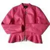 10-276.jpg New York & Co Faux Leather Peplum Hem Moto Jacket M Pink Tiered Cool Girl Chic