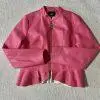 10-278.jpg New York & Co Faux Leather Peplum Hem Moto Jacket M Pink Tiered Cool Girl Chic
