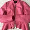 10-279.jpg New York & Co Faux Leather Peplum Hem Moto Jacket M Pink Tiered Cool Girl Chic