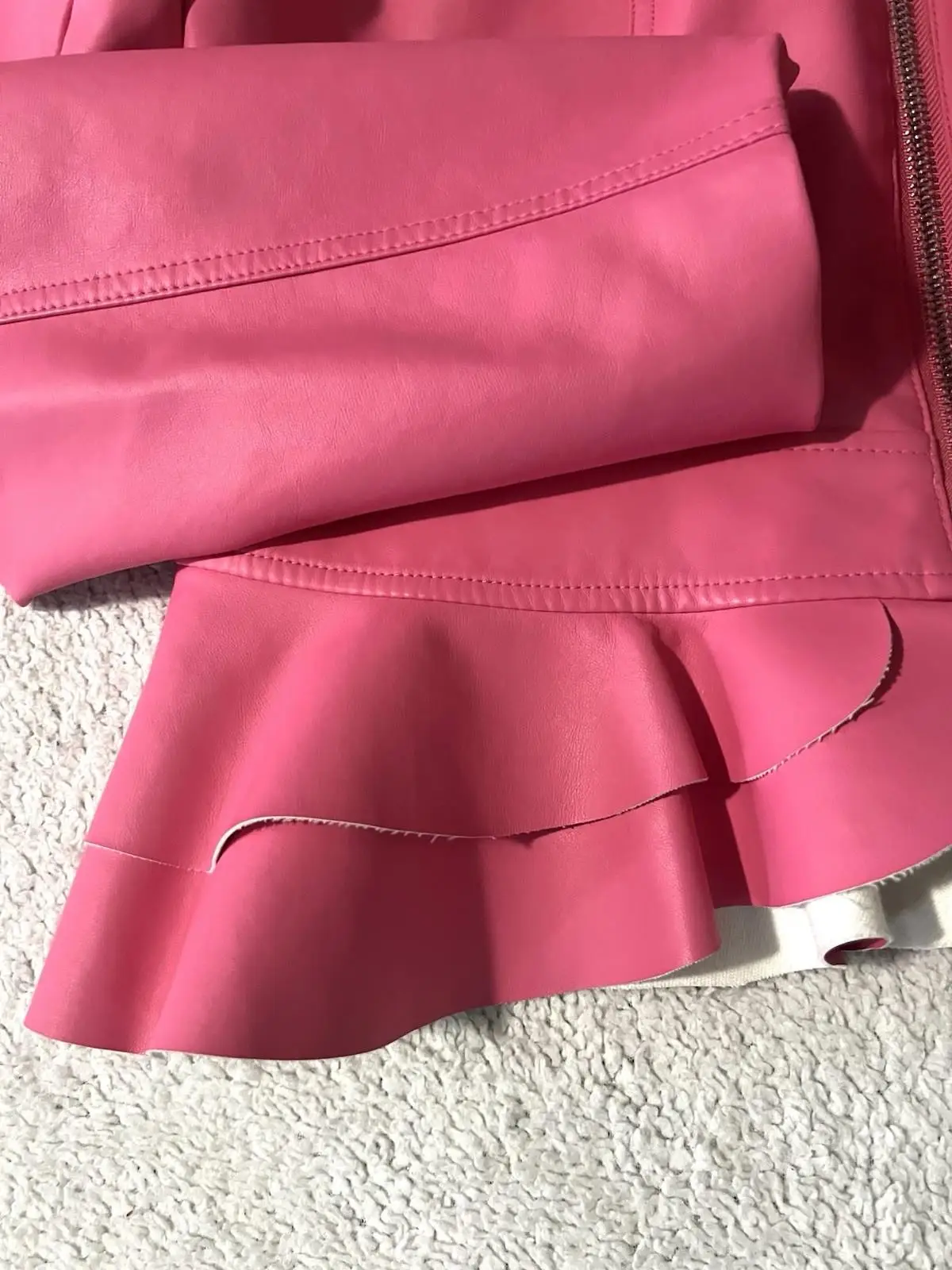 10-280.jpg New York & Co Faux Leather Peplum Hem Moto Jacket M Pink Tiered Cool Girl Chic