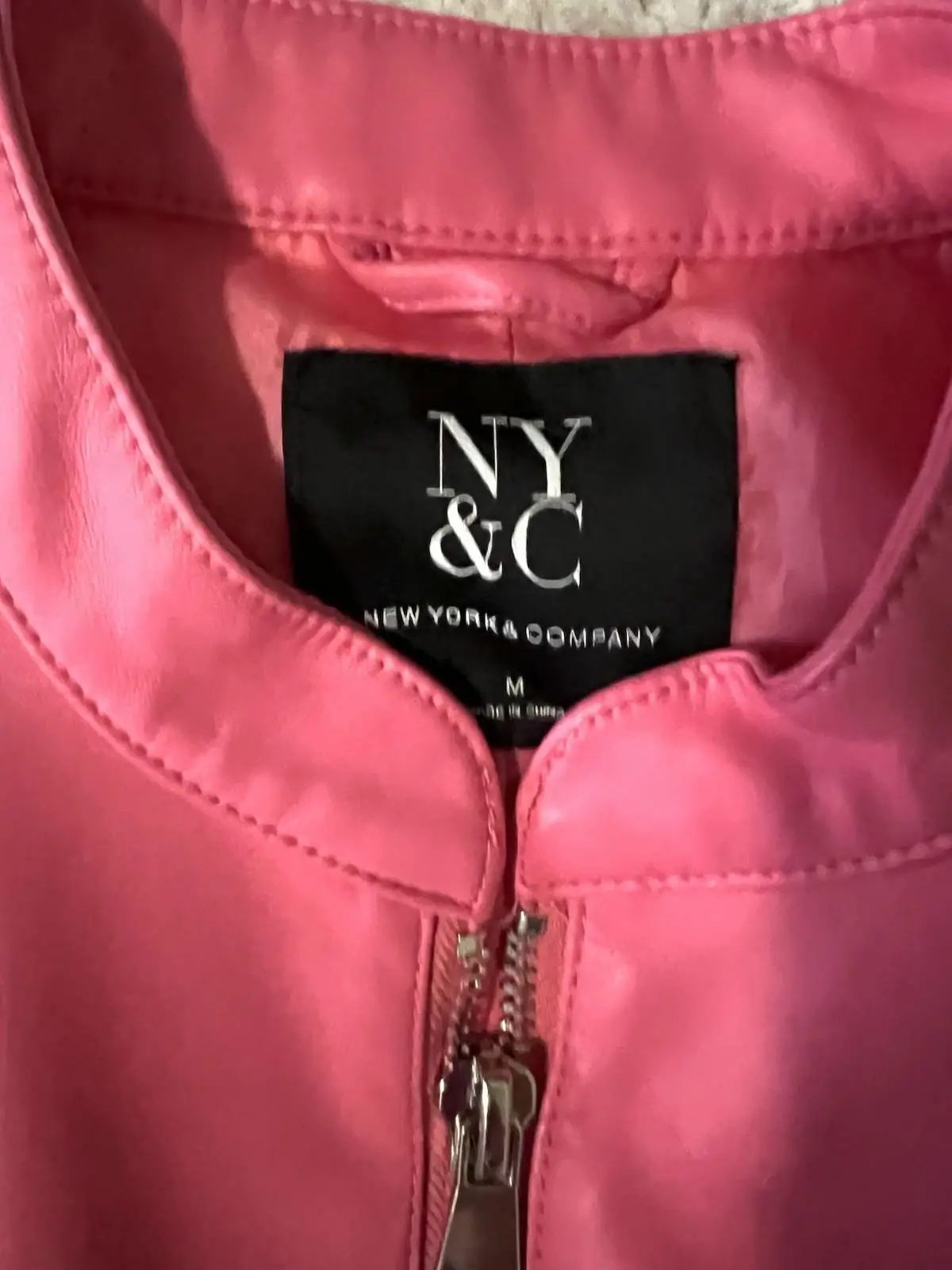 10-284.jpg New York & Co Faux Leather Peplum Hem Moto Jacket M Pink Tiered Cool Girl Chic