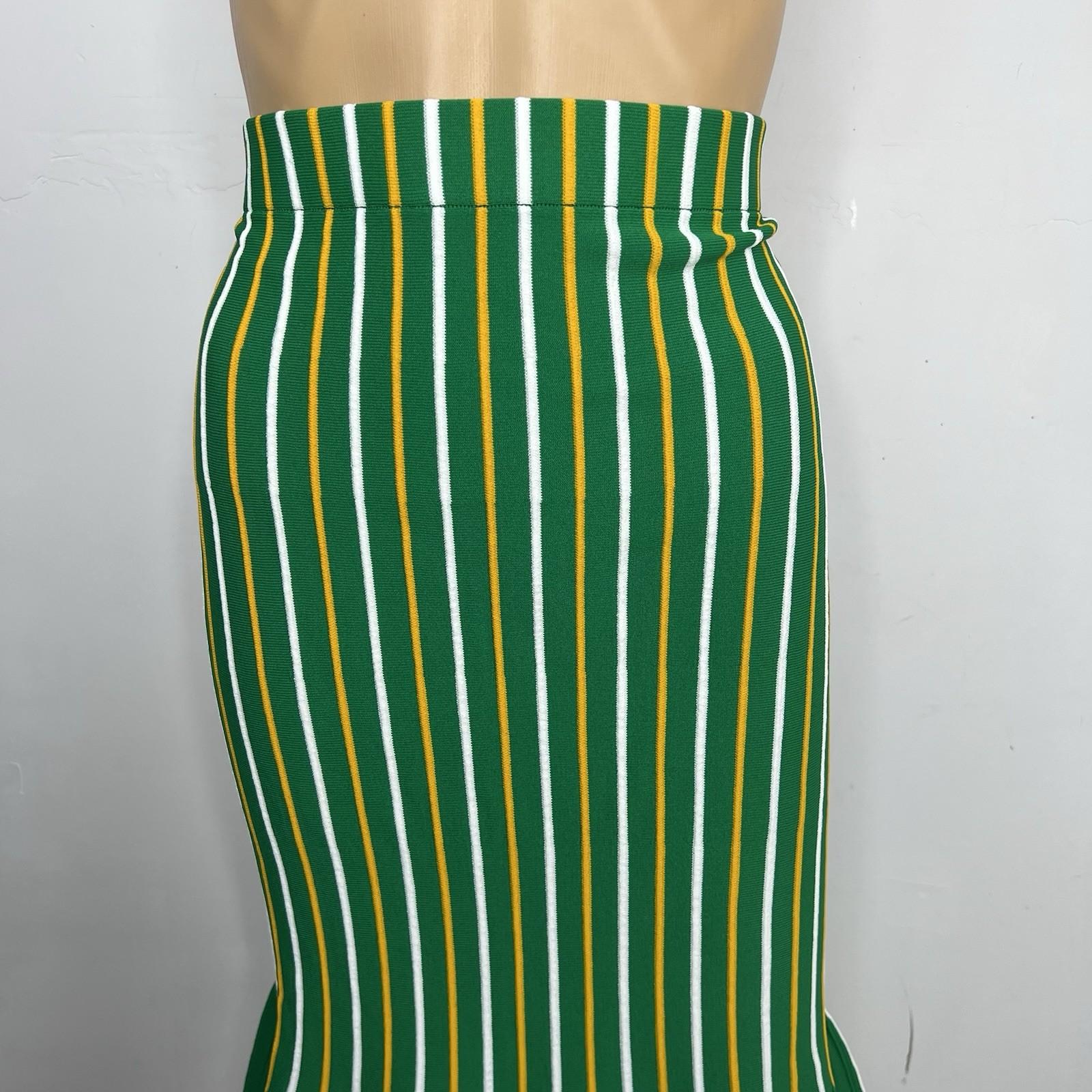 Eva Mendes Knit Sweater Pencil Skirt XL Multicolor Striped Ruffle Hem Bodycon