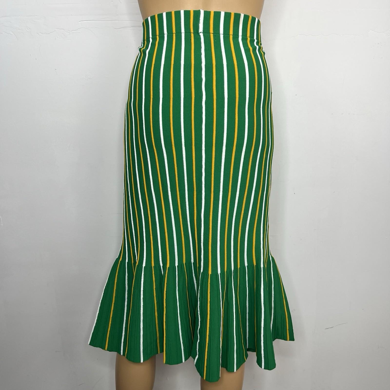 Eva Mendes Knit Sweater Pencil Skirt XL Multicolor Striped Ruffle Hem Bodycon