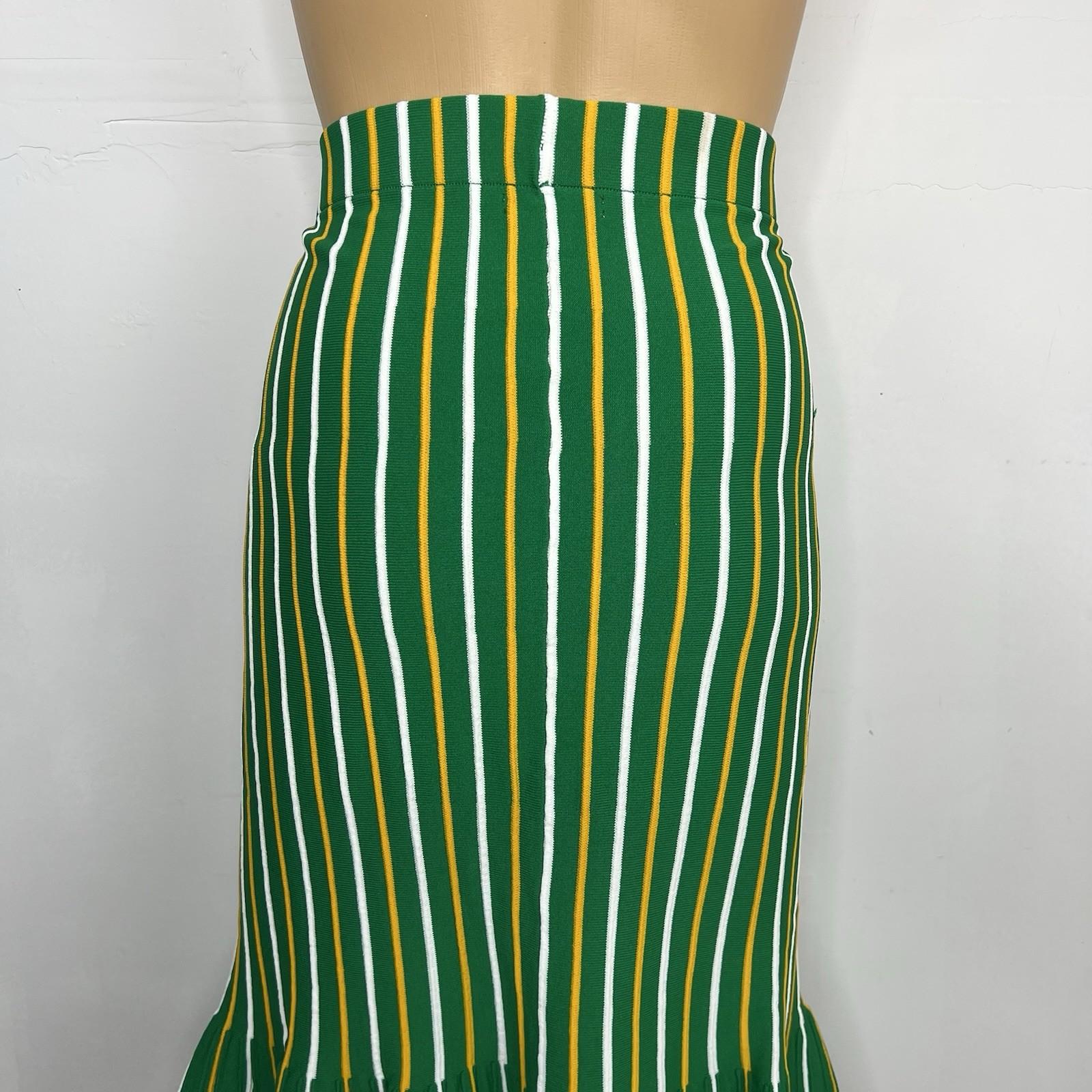 Eva Mendes Knit Sweater Pencil Skirt XL Multicolor Striped Ruffle Hem Bodycon