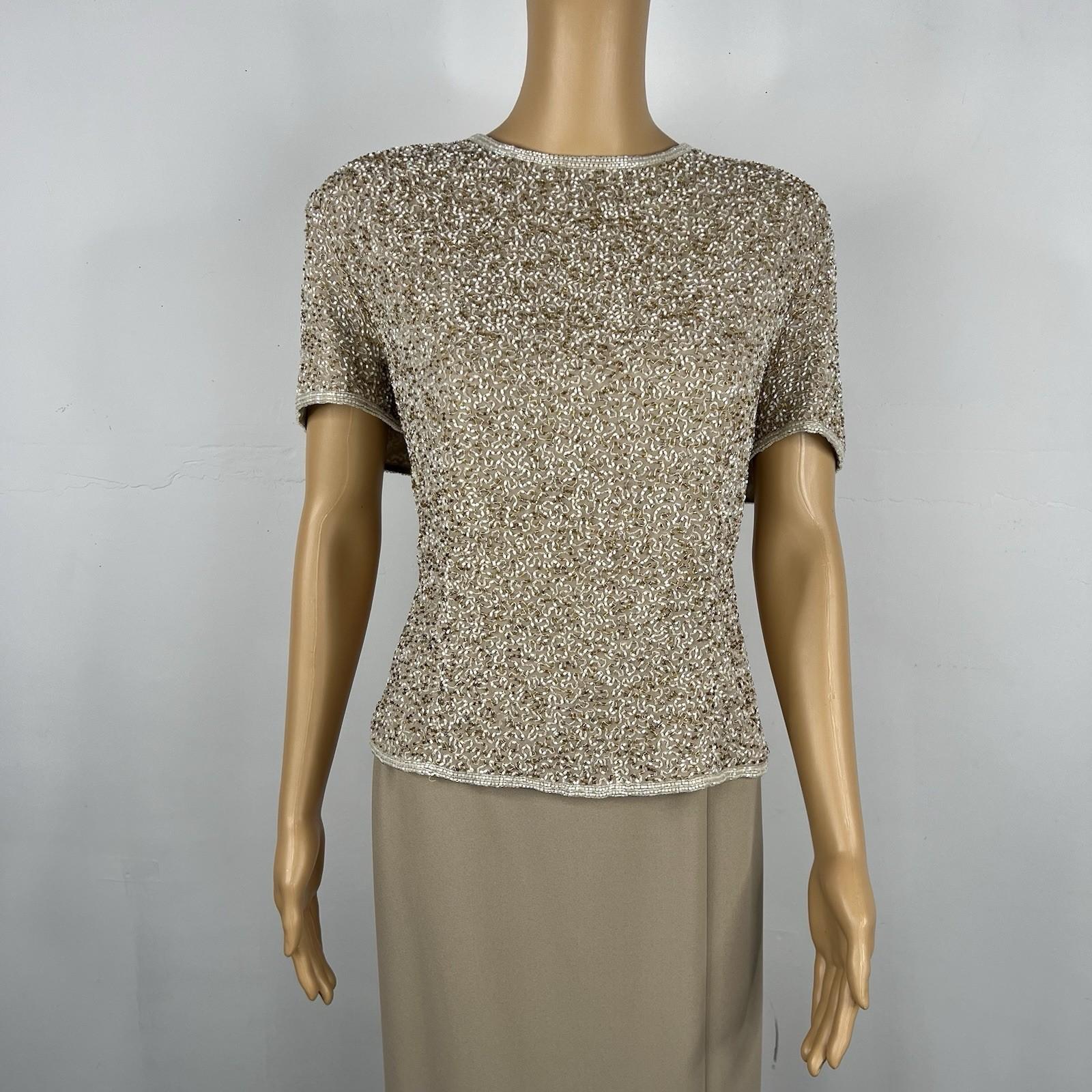 Adrianna Papell Evening Evening 100% Silk Beaded Top and Maxi Skirt Size 16