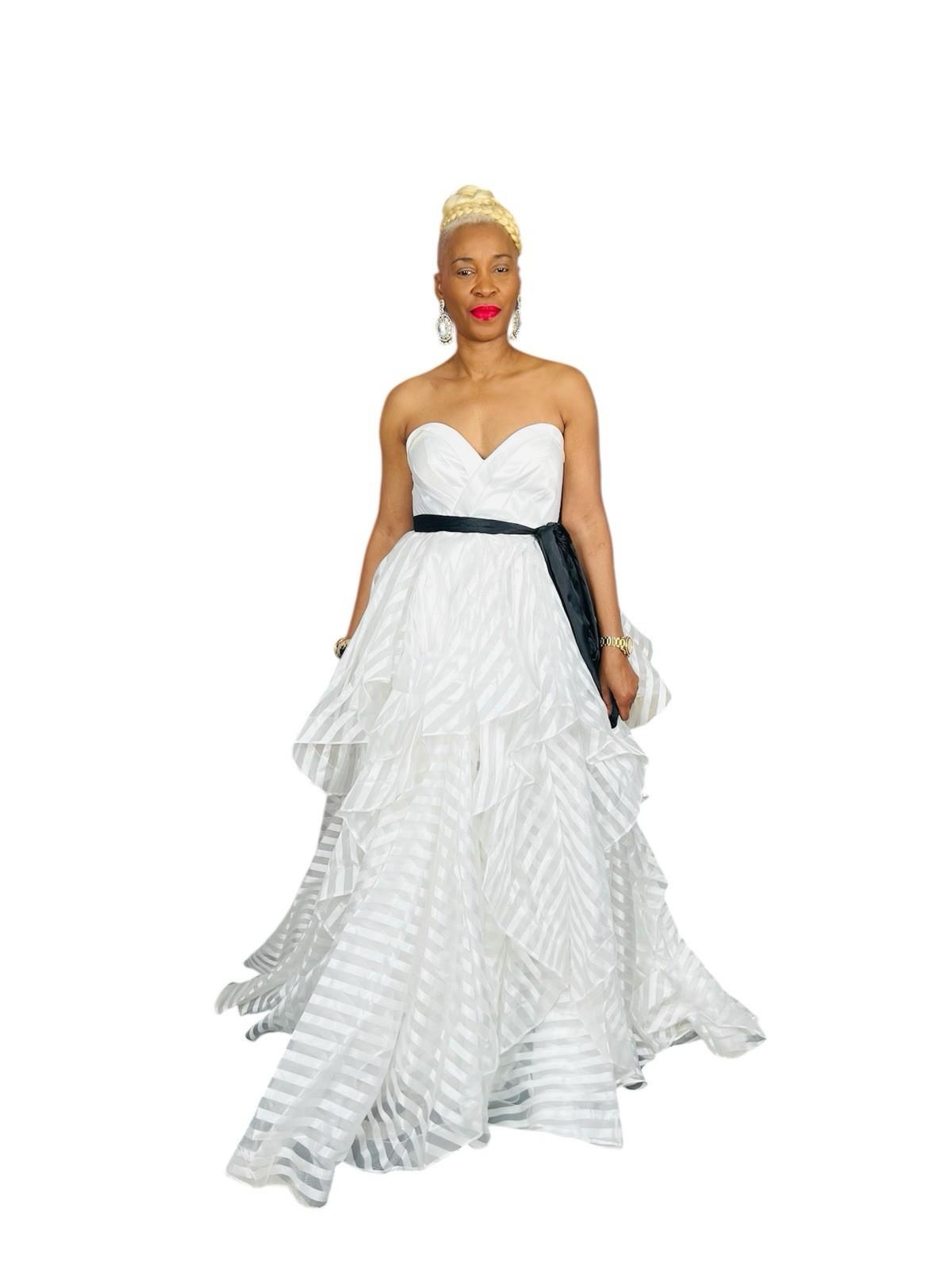 Glamour By Terani Couture Satin Ball Gown Dress 10 Black White Belted Organza