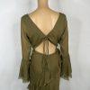 Asos design Maxi Dress Size 8 Khaki Green V-Neck Long Sleeve Ruffle Cut Out Back