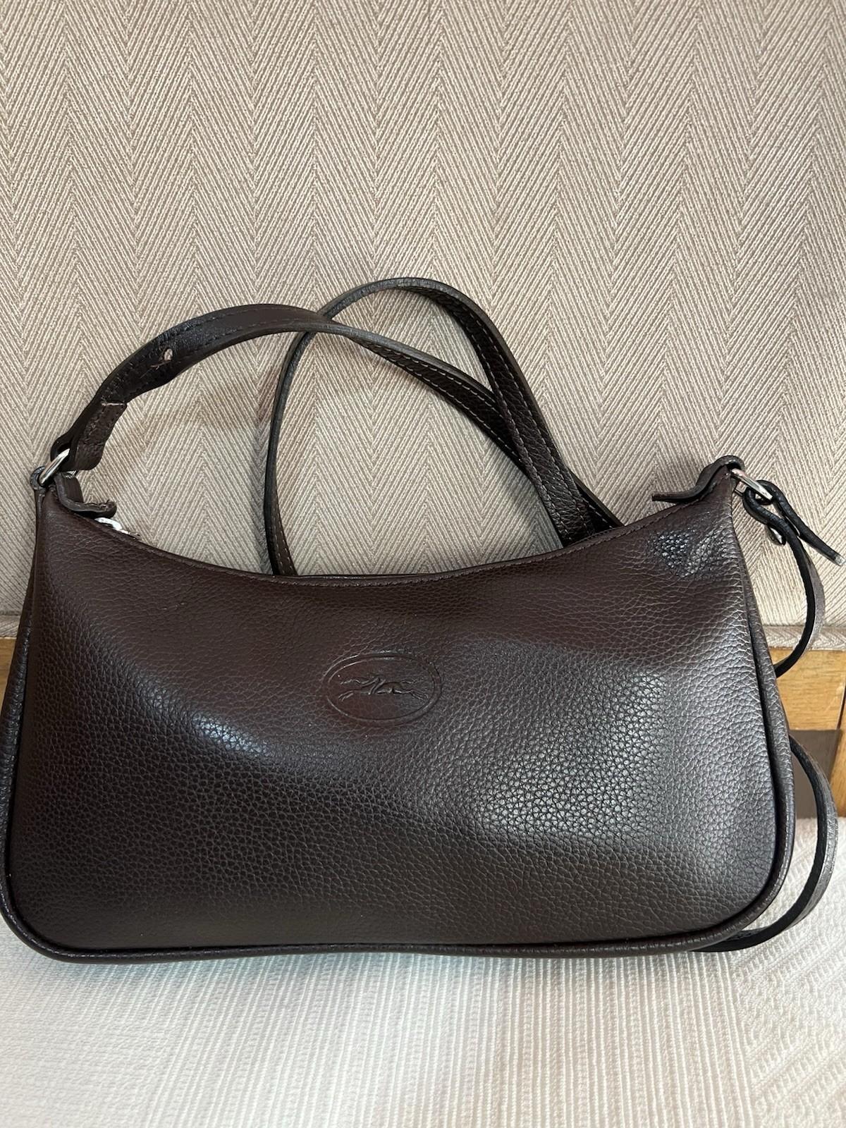 Longchamp Leather Shoulder Small Bag Purse Crossbody Brown