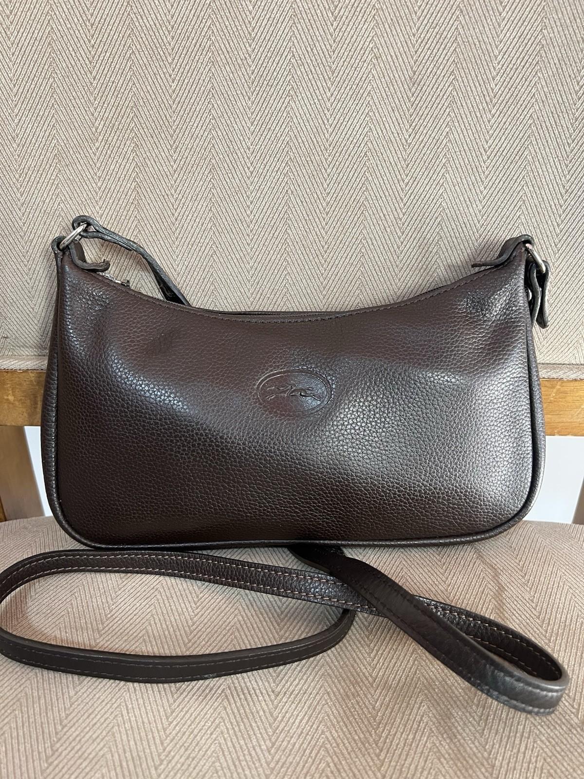 Longchamp Leather Shoulder Small Bag Purse Crossbody Brown