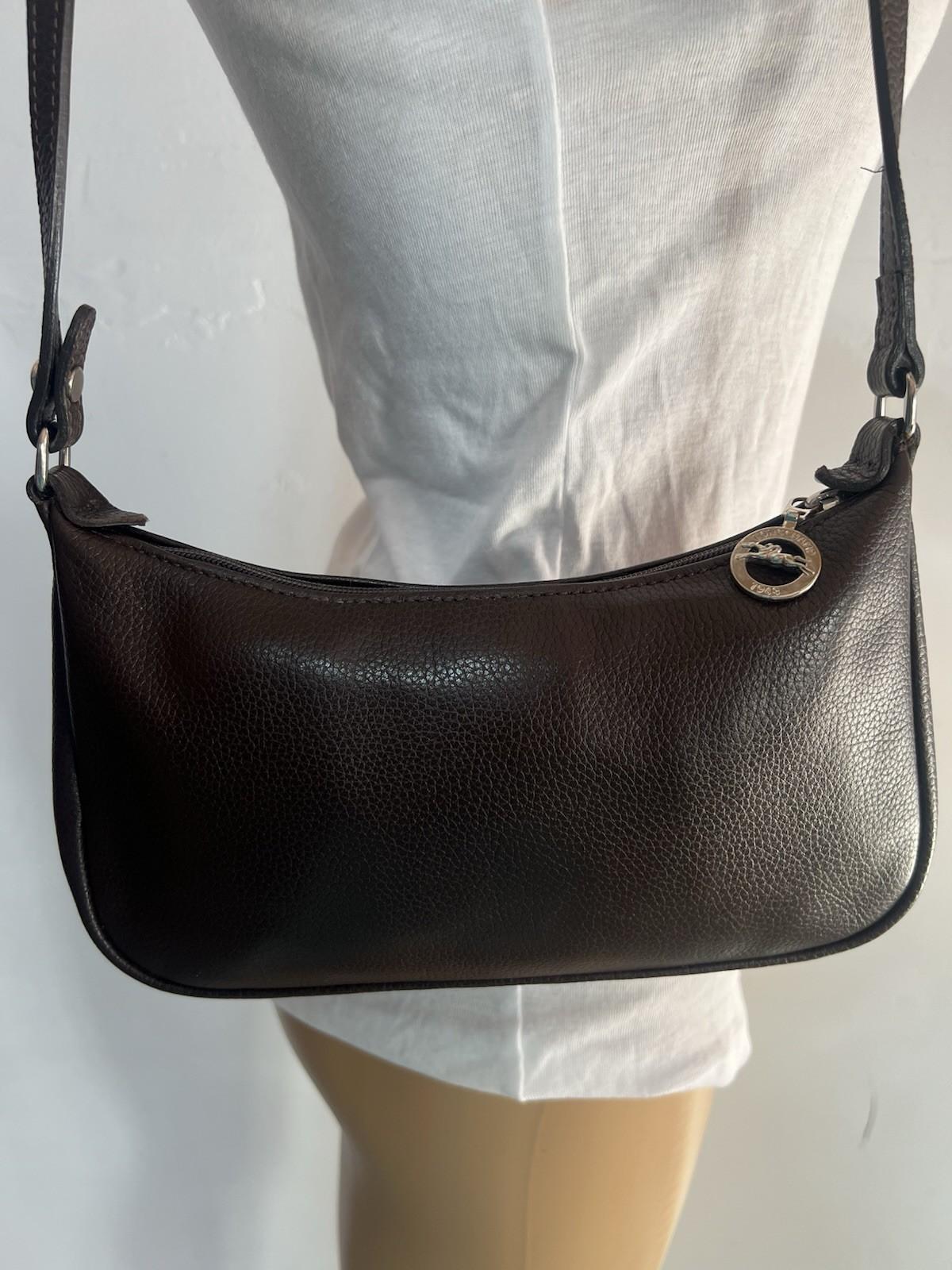 Longchamp Leather Shoulder Small Bag Purse Crossbody Brown