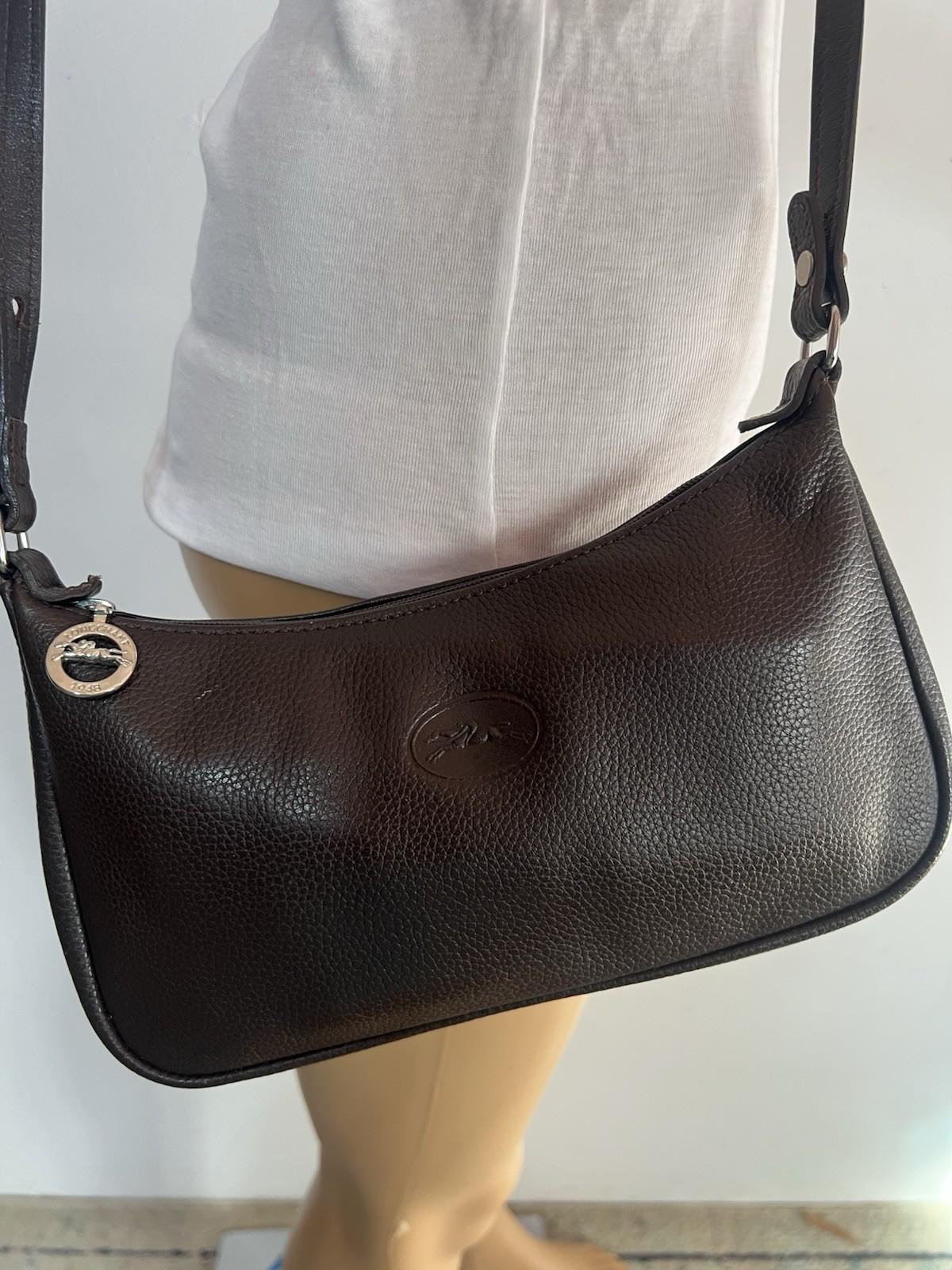 Longchamp Leather Shoulder Small Bag Purse Crossbody Brown