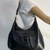 Longchamp Leather Hobo Bag Black Large Shoulder  Tote Zip Up Pockets
