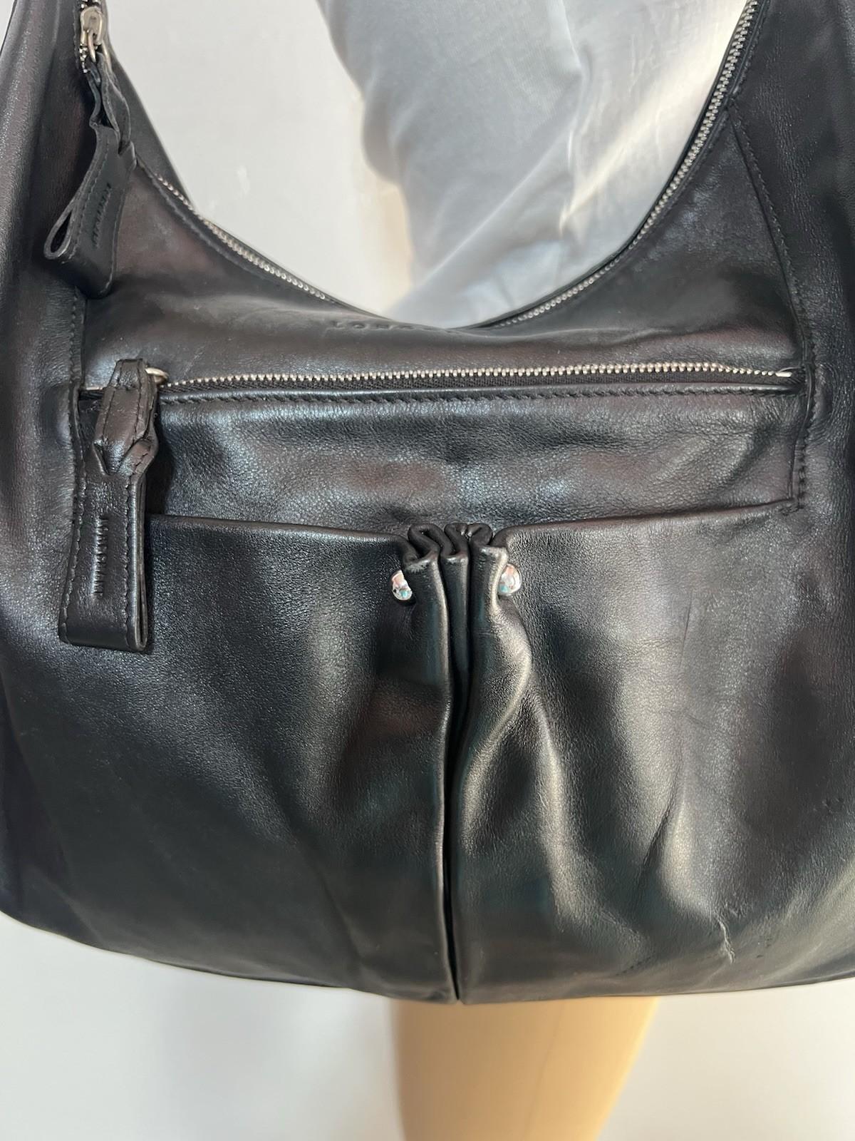 Longchamp Leather Hobo Bag Black Large Shoulder  Tote Zip Up Pockets