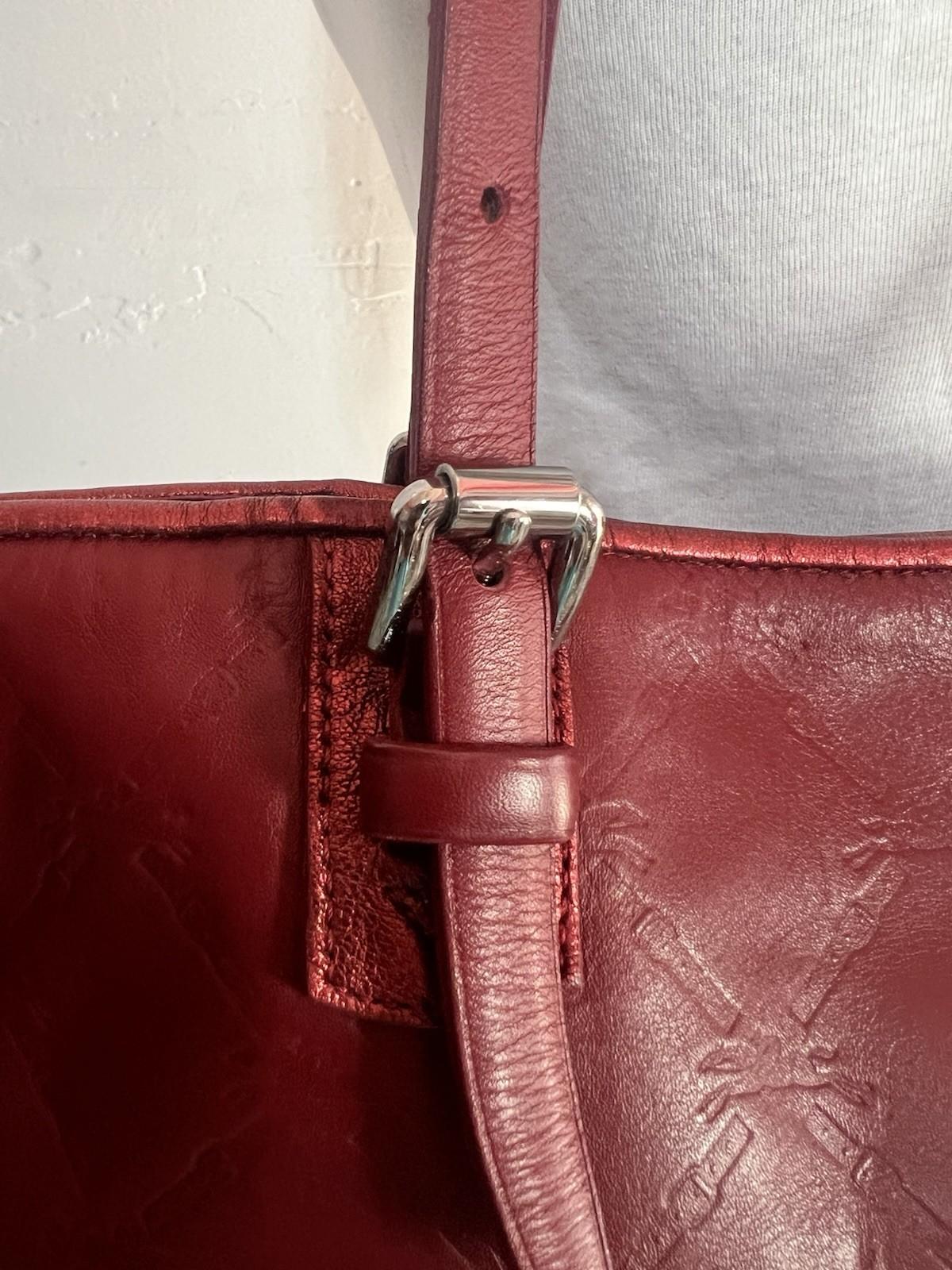 10-360.jpg Longchamp Hortensia LM Embossed Leather Tote Bag Burgundy Medium Snap Closure