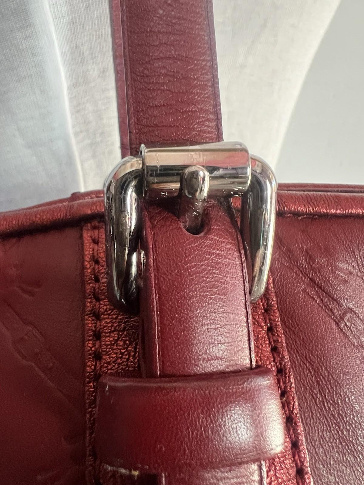 10-361.jpg Longchamp Hortensia LM Embossed Leather Tote Bag Burgundy Medium Snap Closure
