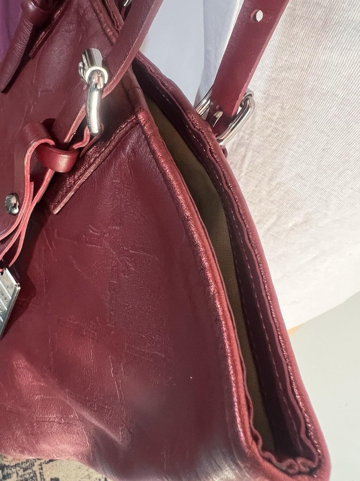 10-364.jpg Longchamp Hortensia LM Embossed Leather Tote Bag Burgundy Medium Snap Closure