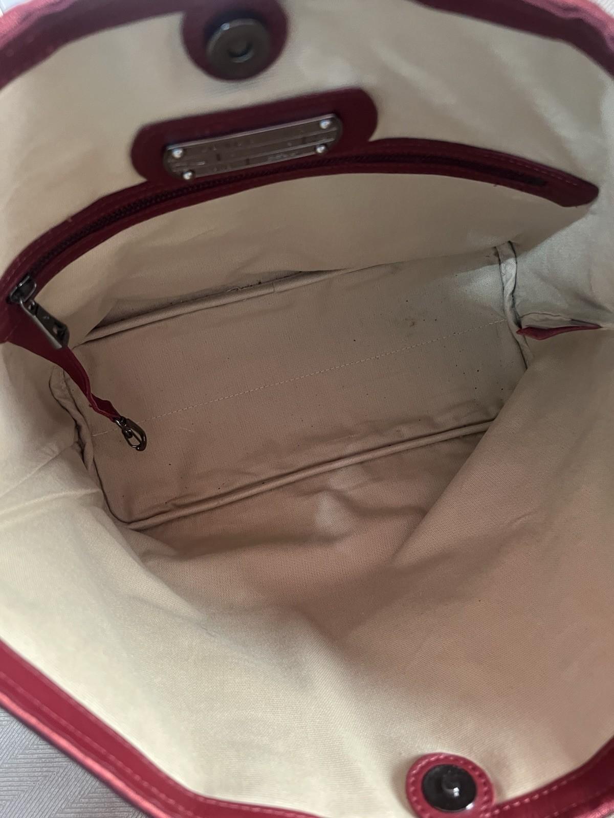10-365.jpg Longchamp Hortensia LM Embossed Leather Tote Bag Burgundy Medium Snap Closure